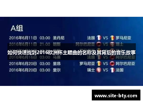 如何快速找到2016欧洲杯主题曲的名称及其背后的音乐故事